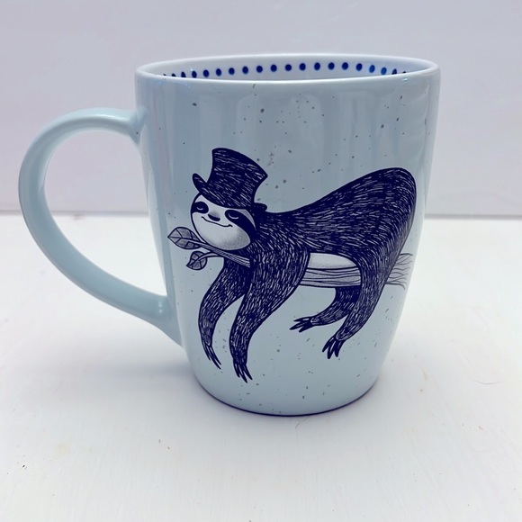 Kensie Home Aqua Blue Speckled Ceramic Coffee Tea Mug Sloth Wearing Top Hat - Picture 4 of 7